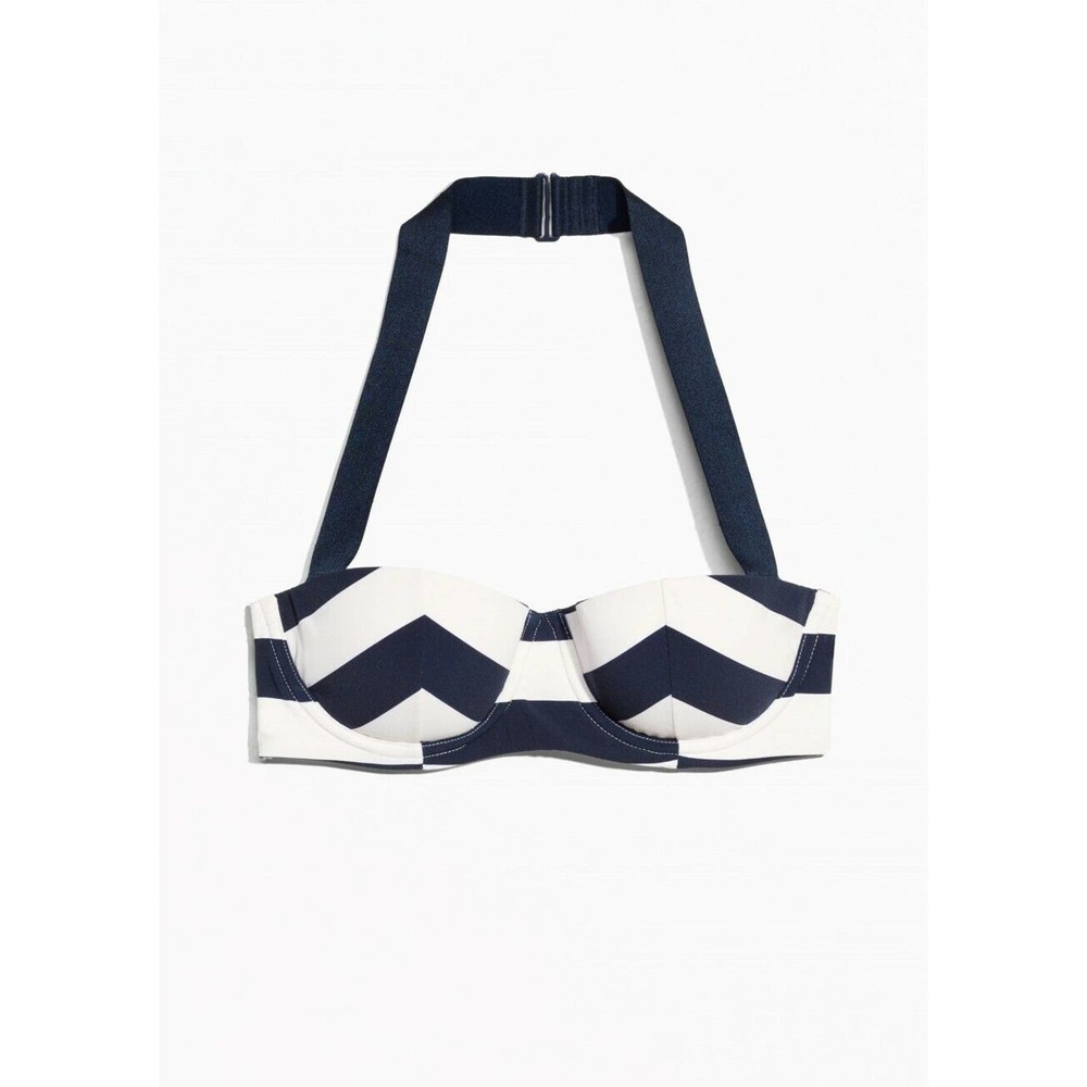 & Other Stories Sz. 34B Halter Bandeau Bikini Top Padded Chevron Stripe Swimsuit